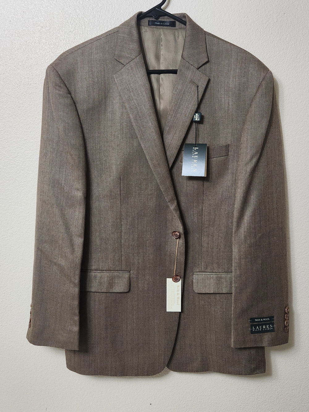 NEW $400 Lauren Ralph Lauren Brown 44R Herringbone Blazer Sport Coat Wool Silk